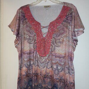 One World Pink Print Blouse 2x